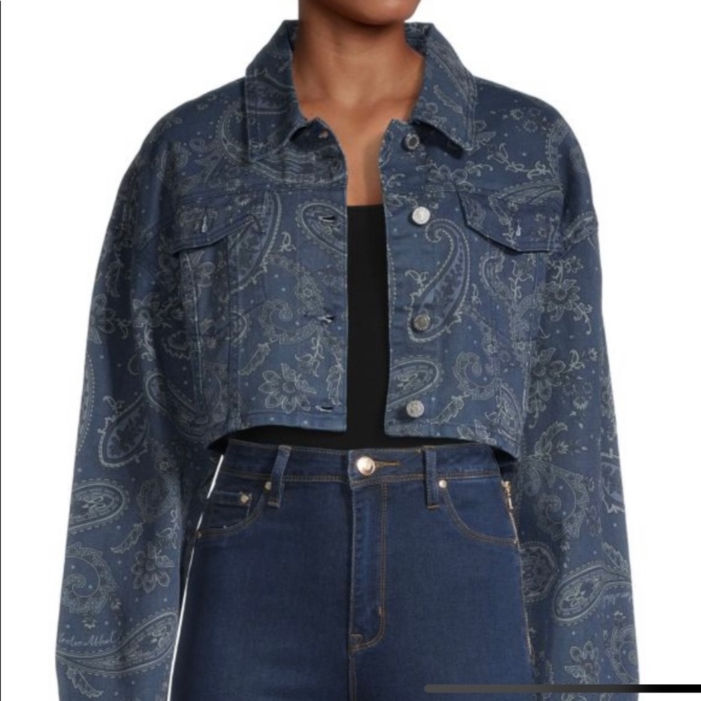 DANIELLE BERNSTEIN Paisley-Print Cropped Denim Jacket